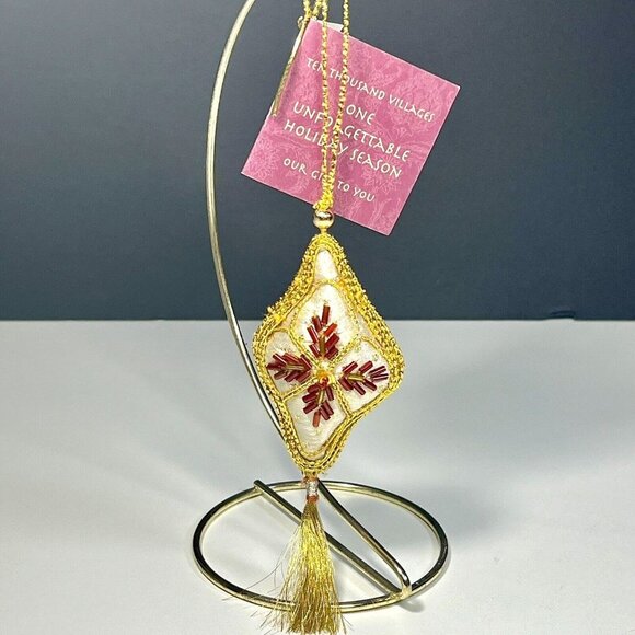 Ten Thousand Villages Beaded Satin‎ Ornament Tapestry Design Christmas Org. Tag - Picture 1 of 9